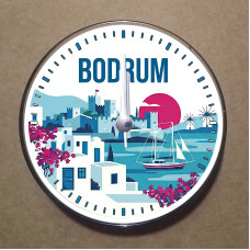 MS2017 Bodrum Temalı Magnet Saat Buzdolabı Süsü Duvar Saati 10,5cm
