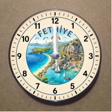 MS2020 Fethiye Temalı Magnet Saat Buzdolabı Süsü Duvar Saati 10,5cm