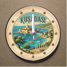 MS2029 Kuşadası Temalı Magnet Saat Buzdolabı Süsü Duvar Saati 10,5cm