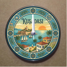 MS2030 Kuşadası Temalı Magnet Saat Buzdolabı Süsü Duvar Saati 10,5cm