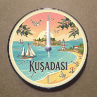 MS2031 Kuşadası Temalı Magnet Saat Buzdolabı Süsü Duvar Saati 10,5cm