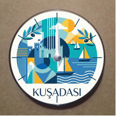 MS2033 Kuşadası Temalı Magnet Saat Buzdolabı Süsü Duvar Saati 10,5cm
