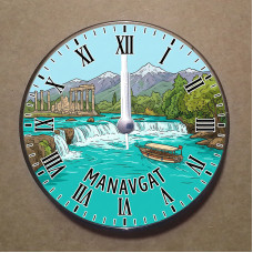 MS2034 Manavgat Temalı Magnet Saat Buzdolabı Süsü Duvar Saati 10,5cm