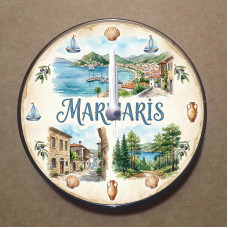 MS2036 Marmaris Temalı Magnet Saat Buzdolabı Süsü Duvar Saati 10,5cm