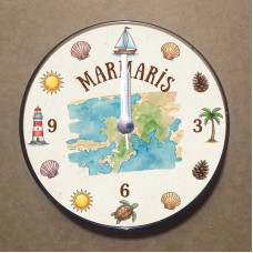 MS2037 Marmaris Temalı Magnet Saat Buzdolabı Süsü Duvar Saati 10,5cm