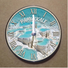 MS2039 Pamukkale Temalı Magnet Saat Buzdolabı Süsü Duvar Saati 10,5cm
