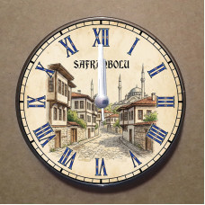MS2041 Safranbolu Temalı Magnet Saat Buzdolabı Süsü Duvar Saati 10,5cm