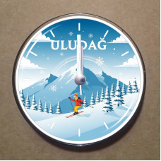 MS2045 Uludağ Temalı Magnet Saat Buzdolabı Süsü Duvar Saati 10,5cm