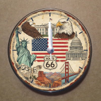 MS3001 Amerika Temalı Magnet Saat Buzdolabı Süsü Duvar Saati 10,5cm