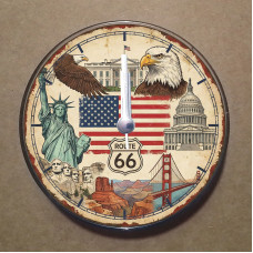 MS3001 Amerika Temalı Magnet Saat Buzdolabı Süsü Duvar Saati 10,5cm