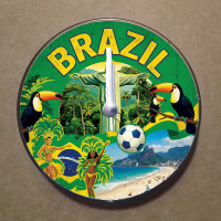 MS3002 Brezilya Temalı Magnet Saat Buzdolabı Süsü Duvar Saati 10,5cm