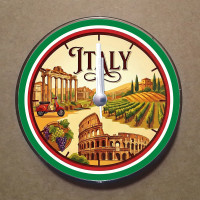 MS3004 İtalya Temalı Magnet Saat Buzdolabı Süsü Duvar Saati 10,5cm