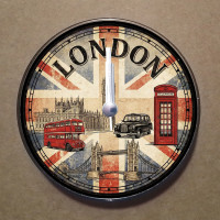 MS3007 İngiltere Temalı Magnet Saat Buzdolabı Süsü Duvar Saati 10,5cm