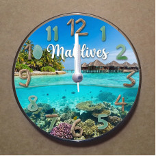MS3008 Maldivler Temalı Magnet Saat Buzdolabı Süsü Duvar Saati 10,5cm