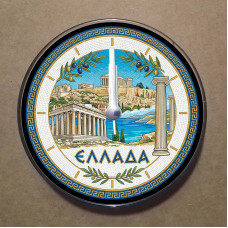 MS3015 Yunanistan Temalı Magnet Saat Buzdolabı Süsü Duvar Saati 10,5cm