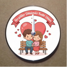 MS6003 Sevgili Aşk Temalı Magnet Saat Buzdolabı Süsü Duvar Saati 10,5cm