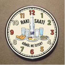 MS9001 Rakı Temalı Magnet Saat Buzdolabı Süsü Duvar Saati 10,5cm