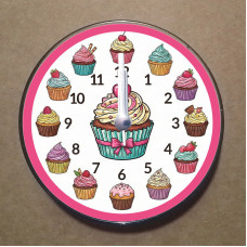 MS9014 Cupcake Temalı Magnet Saat Buzdolabı Süsü Duvar Saati 10,5cm